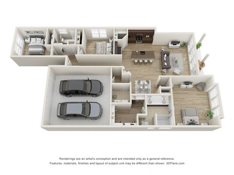 Floor plan for 3 beds, 2 baths, 1505 sqft